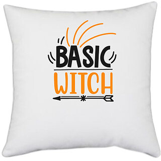                       UDNAG White Polyester 'Halloween | basic witch' Pillow Cover [16 Inch X 16 Inch]                                              