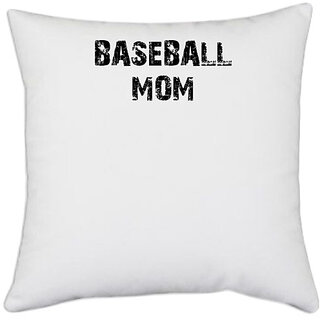                       UDNAG White Polyester 'Baseball | baseball mom' Pillow Cover [16 Inch X 16 Inch]                                              