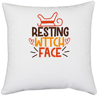                       UDNAG White Polyester 'Halloween | resting' Pillow Cover [16 Inch X 16 Inch]                                              