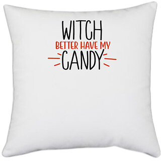                       UDNAG White Polyester 'Halloween | witch' Pillow Cover [16 Inch X 16 Inch]                                              