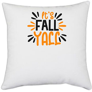                       UDNAG White Polyester 'Halloween | its fall' Pillow Cover [16 Inch X 16 Inch]                                              