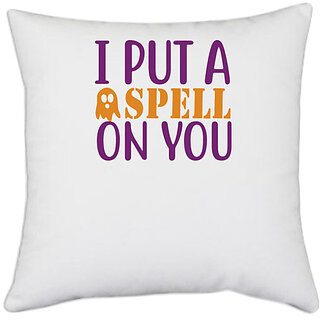                       UDNAG White Polyester 'Halloween | I put a spell on you copy' Pillow Cover [16 Inch X 16 Inch]                                              
