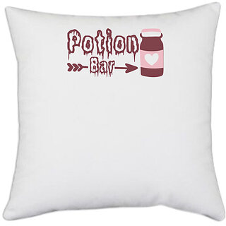                      UDNAG White Polyester 'Halloween | Potion Bar copy' Pillow Cover [16 Inch X 16 Inch]                                              