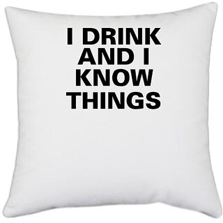                       UDNAG White Polyester 'Beer | i drink and i' Pillow Cover [16 Inch X 16 Inch]                                              