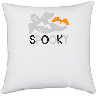                       UDNAG White Polyester 'Halloween | Spooky' Pillow Cover [16 Inch X 16 Inch]                                              
