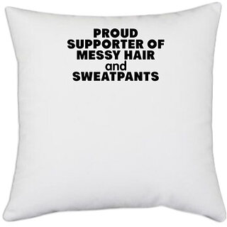                       UDNAG White Polyester 'Football | proud suportter of messy' Pillow Cover [16 Inch X 16 Inch]                                              
