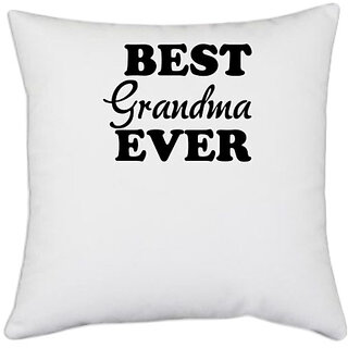                       UDNAG White Polyester 'Grand Mother | best grandma ever' Pillow Cover [16 Inch X 16 Inch]                                              