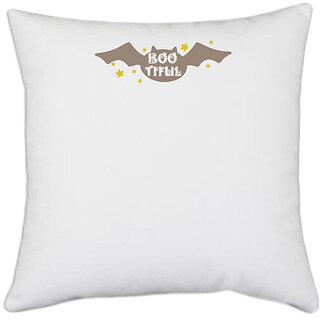                       UDNAG White Polyester 'Halloween | Bootiful' Pillow Cover [16 Inch X 16 Inch]                                              