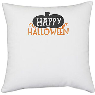                      UDNAG White Polyester 'Halloween | Happy Halloween copy' Pillow Cover [16 Inch X 16 Inch]                                              