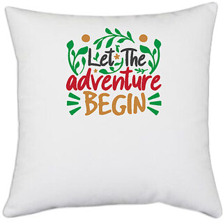                       UDNAG White Polyester 'Christmas | let the adventure begin' Pillow Cover [16 Inch X 16 Inch]                                              