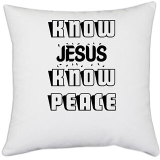                       UDNAG White Polyester 'know peace' Pillow Cover [16 Inch X 16 Inch]                                              