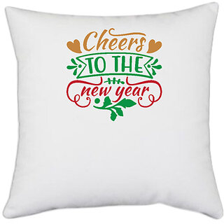                       UDNAG White Polyester 'Christmas | cheere to the new year' Pillow Cover [16 Inch X 16 Inch]                                              