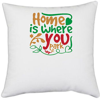                       UDNAG White Polyester 'Christmas | home is where you' Pillow Cover [16 Inch X 16 Inch]                                              