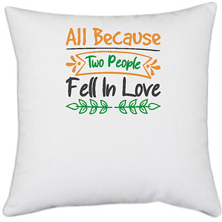                       UDNAG White Polyester 'Christmas | all because two people fell in love' Pillow Cover [16 Inch X 16 Inch]                                              
