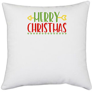                       UDNAG White Polyester 'Christmas | merry christmasss' Pillow Cover [16 Inch X 16 Inch]                                              