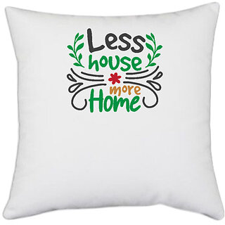                       UDNAG White Polyester 'Christmas | less house more home' Pillow Cover [16 Inch X 16 Inch]                                              