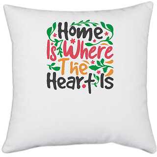                       UDNAG White Polyester 'Christmas | home is where the heart is' Pillow Cover [16 Inch X 16 Inch]                                              