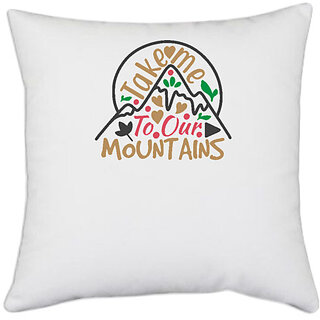                       UDNAG White Polyester 'Christmas | take me to our mountains' Pillow Cover [16 Inch X 16 Inch]                                              