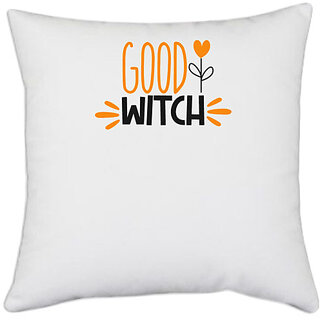                       UDNAG White Polyester 'Halloween | good witch 1' Pillow Cover [16 Inch X 16 Inch]                                              