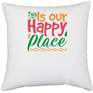                       UDNAG White Polyester 'Christmas | this is our happy place' Pillow Cover [16 Inch X 16 Inch]                                              