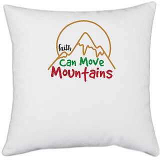                       UDNAG White Polyester 'Christmas | faith can move mountains' Pillow Cover [16 Inch X 16 Inch]                                              