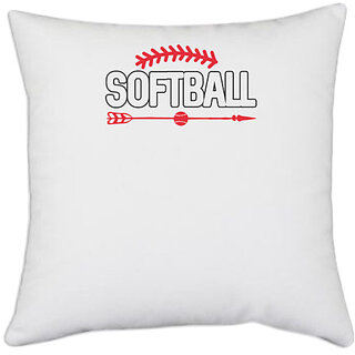                       UDNAG White Polyester 'Softball | softball' Pillow Cover [16 Inch X 16 Inch]                                              