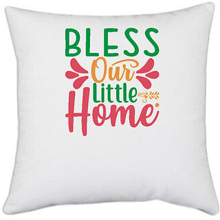                       UDNAG White Polyester 'Christmas | blese our little home' Pillow Cover [16 Inch X 16 Inch]                                              