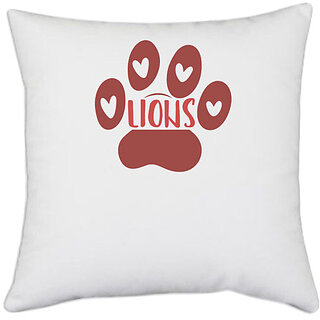                       UDNAG White Polyester 'Lions | Lions' Pillow Cover [16 Inch X 16 Inch]                                              