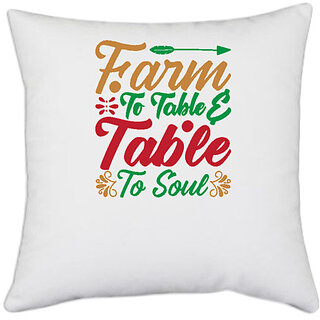                       UDNAG White Polyester 'Christmas | farm to table table to soul' Pillow Cover [16 Inch X 16 Inch]                                              