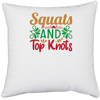                       UDNAG White Polyester 'Christmas | squats and top knots' Pillow Cover [16 Inch X 16 Inch]                                              