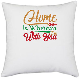                       UDNAG White Polyester 'Christmas | home is whereever i am with you' Pillow Cover [16 Inch X 16 Inch]                                              