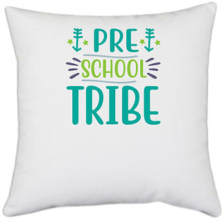                       UDNAG White Polyester 'Student teacher | Pre school tribee' Pillow Cover [16 Inch X 16 Inch]                                              
