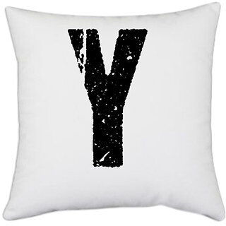                       UDNAG White Polyester 'Alphabet | Y' Pillow Cover [16 Inch X 16 Inch]                                              