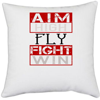                       UDNAG White Polyester 'Airforce | Aim High' Pillow Cover [16 Inch X 16 Inch]                                              