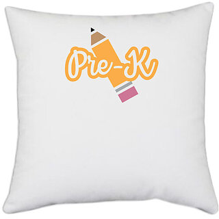                       UDNAG White Polyester 'Student teacher | Pre-k' Pillow Cover [16 Inch X 16 Inch]                                              