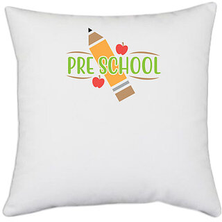                       UDNAG White Polyester 'Student teacher | Pre School' Pillow Cover [16 Inch X 16 Inch]                                              