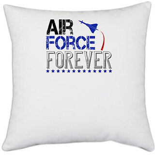                       UDNAG White Polyester 'Airforce | air force forever' Pillow Cover [16 Inch X 16 Inch]                                              