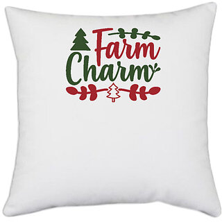                       UDNAG White Polyester 'Christmas | farm charm' Pillow Cover [16 Inch X 16 Inch]                                              