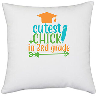                       UDNAG White Polyester 'Student teacher | cutest chick in 3rd grade' Pillow Cover [16 Inch X 16 Inch]                                              