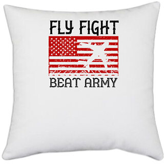                      UDNAG White Polyester 'Airforce | fly fight beat army' Pillow Cover [16 Inch X 16 Inch]                                              