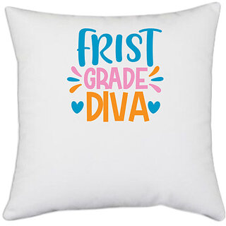                       UDNAG White Polyester 'Student teacher | first grade divaa' Pillow Cover [16 Inch X 16 Inch]                                              