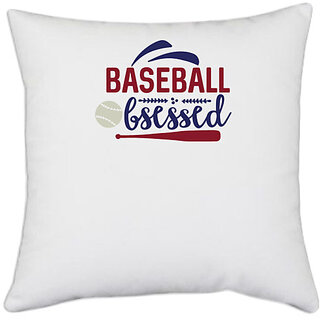                       UDNAG White Polyester 'Baseball | Baseball obsessed' Pillow Cover [16 Inch X 16 Inch]                                              
