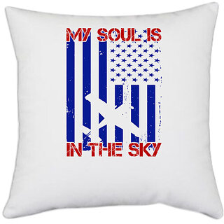                       UDNAG White Polyester 'Airforce | My soul in the sky' Pillow Cover [16 Inch X 16 Inch]                                              