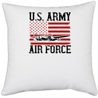                       UDNAG White Polyester 'Airforce | UA army air force' Pillow Cover [16 Inch X 16 Inch]                                              