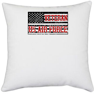                       UDNAG White Polyester 'Airforce | veteran us air force' Pillow Cover [16 Inch X 16 Inch]                                              