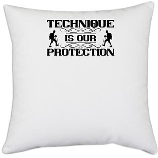                       UDNAG White Polyester 'Climbing | Technique is our protection' Pillow Cover [16 Inch X 16 Inch]                                              