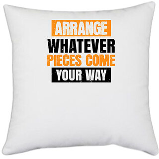                       UDNAG White Polyester 'Sleeping | Arrange whatever pieces come your way' Pillow Cover [16 Inch X 16 Inch]                                              