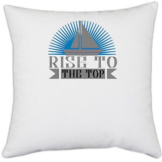                      UDNAG White Polyester 'Boating | Rise to the top' Pillow Cover [16 Inch X 16 Inch]                                              