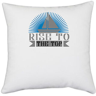                       UDNAG White Polyester 'Boating | Rise to the top' Pillow Cover [16 Inch X 16 Inch]                                              