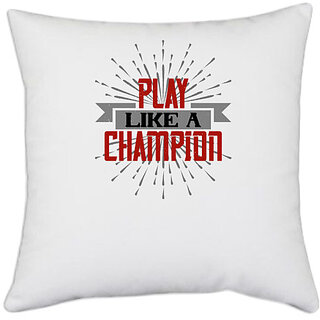                       UDNAG White Polyester 'Badminton | Play like a Champion' Pillow Cover [16 Inch X 16 Inch]                                              